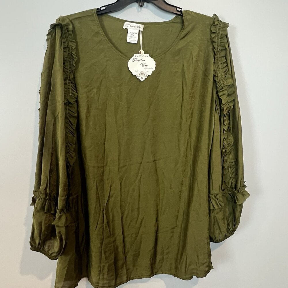 Paisley Vine Long Sleeve Blouse Size 2XL Fairycore‎ Olive Green NWT